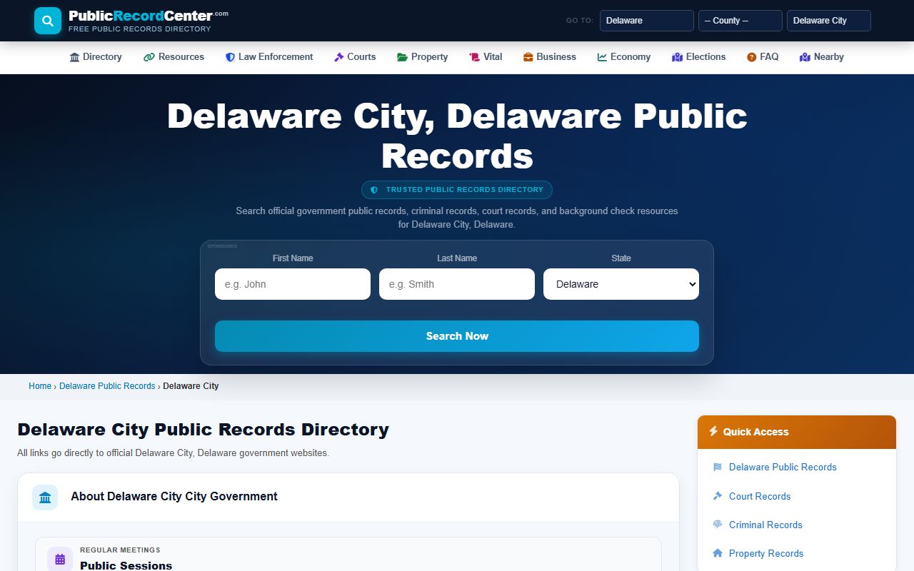 Delaware City Family Court Records public records directory page