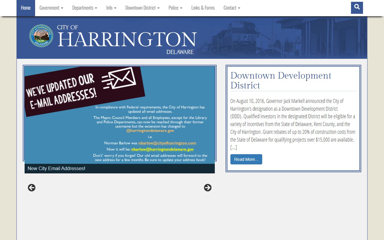 Harrington Delaware city government page with records links