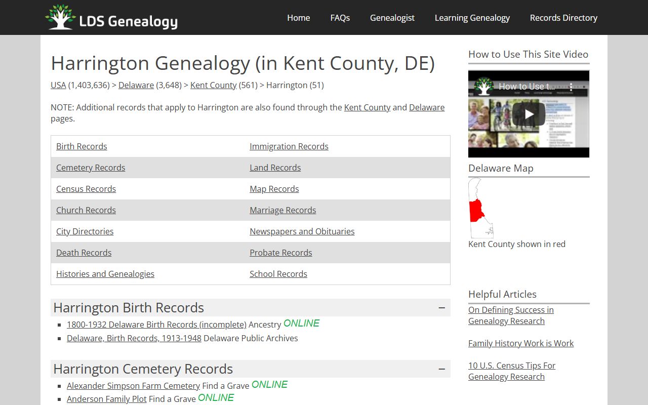 Harrington Delaware genealogy and Family Court Records guide