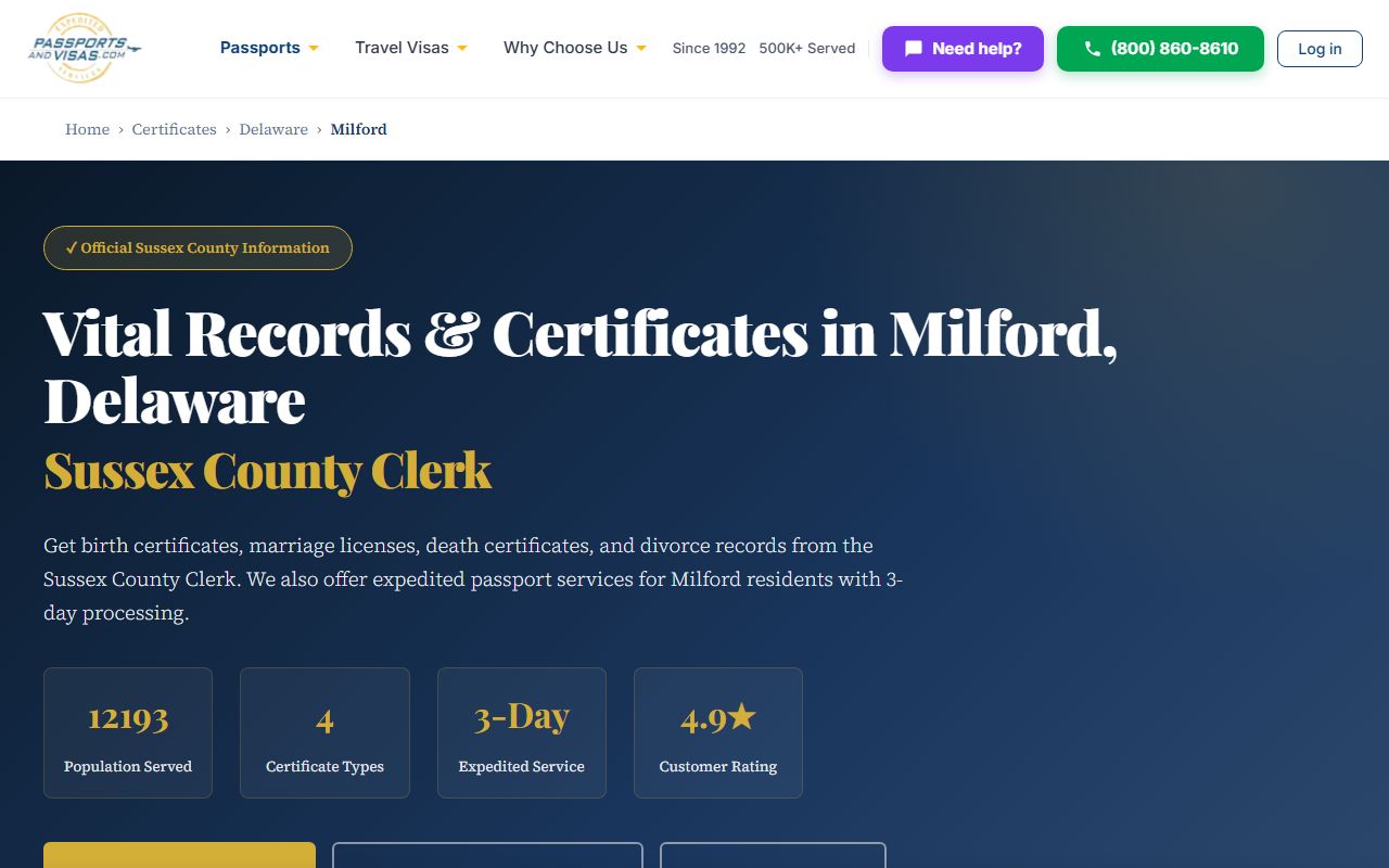 Milford Family Court Records vital records info page for Kent and Sussex Counties
