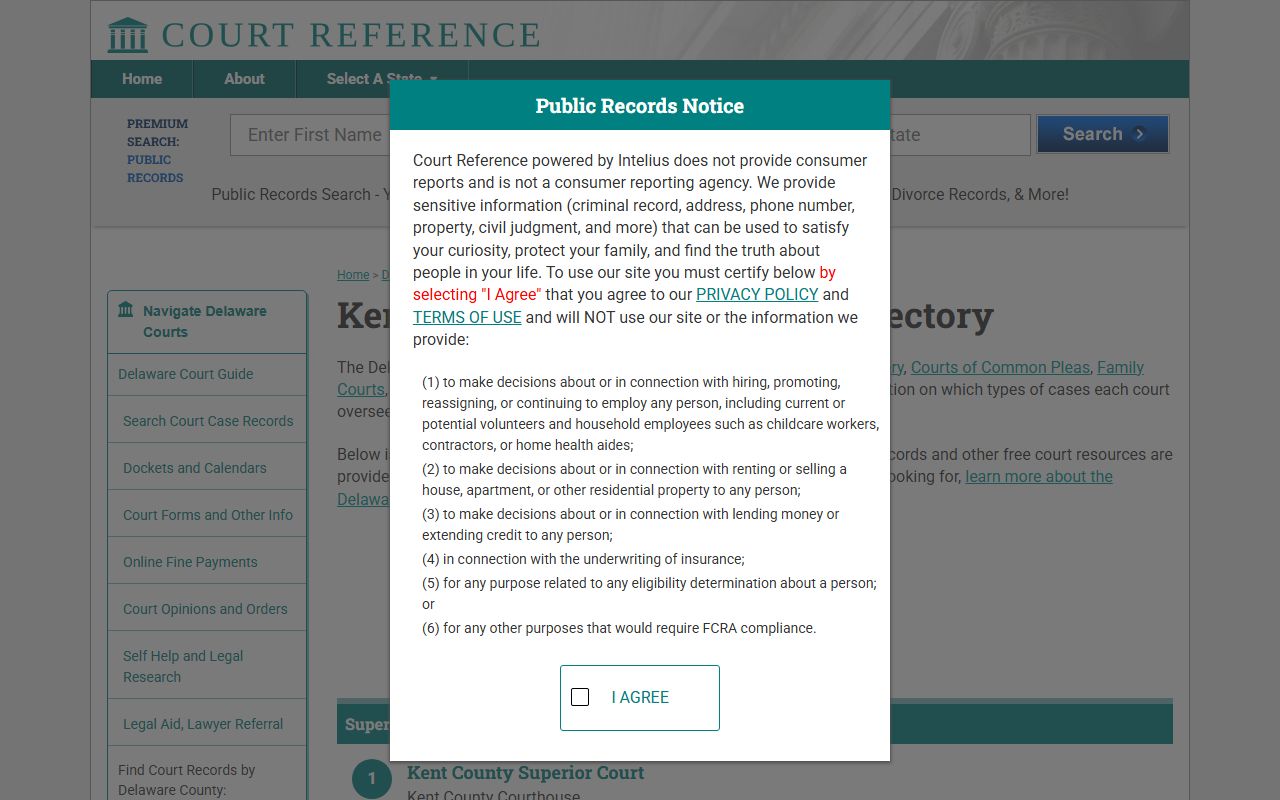 Kent County Court Directory listing for Family Court Records and other courts