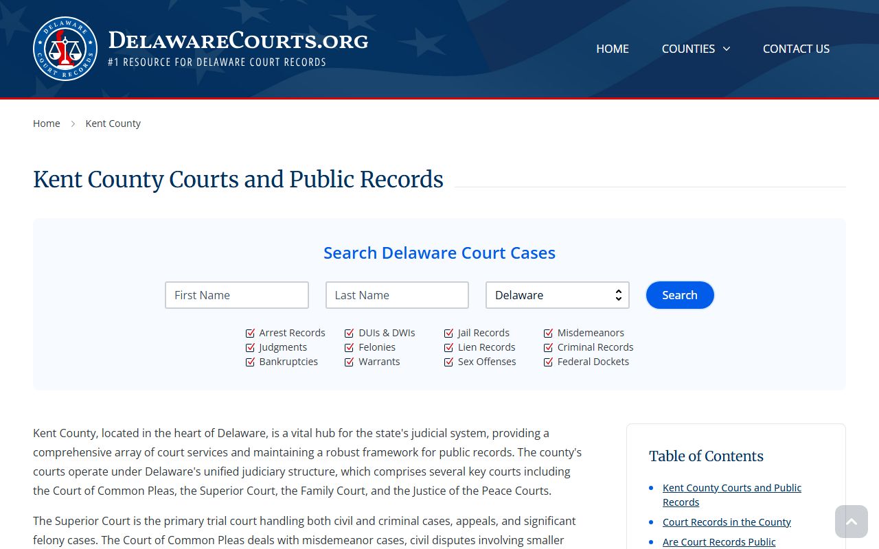 Kent County Courts information page with Family Court Records links