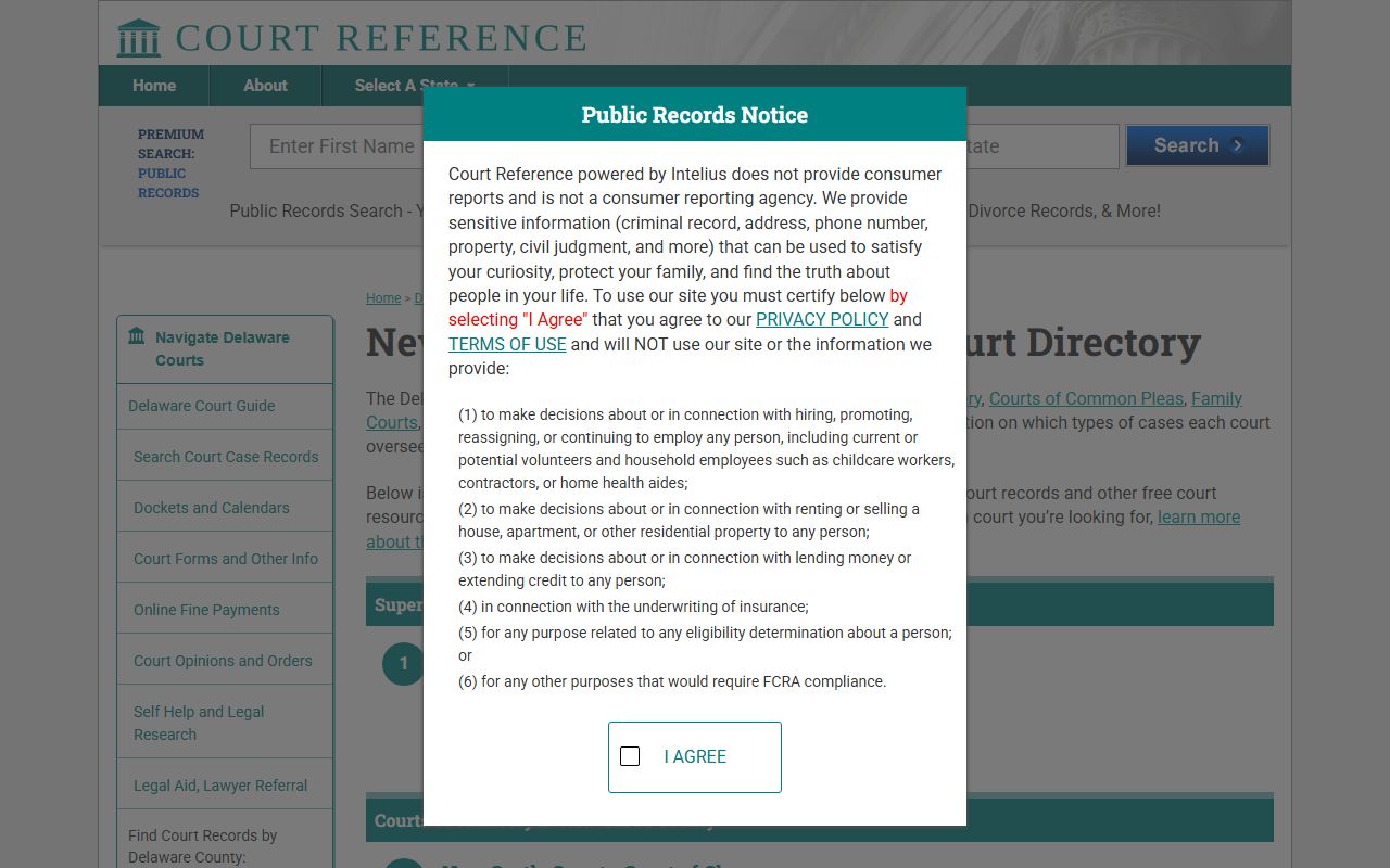 New Castle County court directory listing Family Court Records offices
