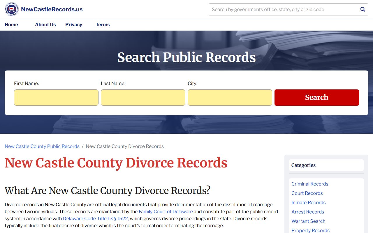 New Castle County divorce Family Court Records request process