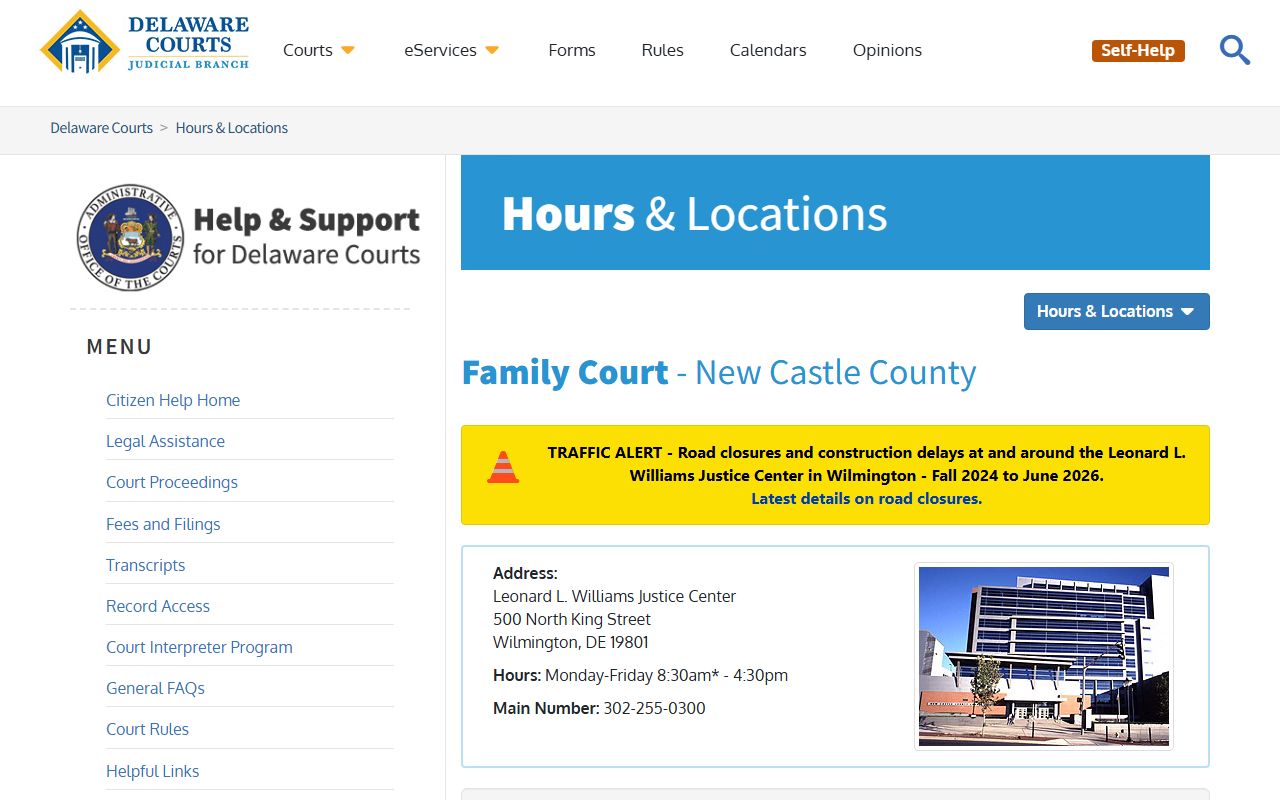 New Castle County Family Court location page for Family Court Records