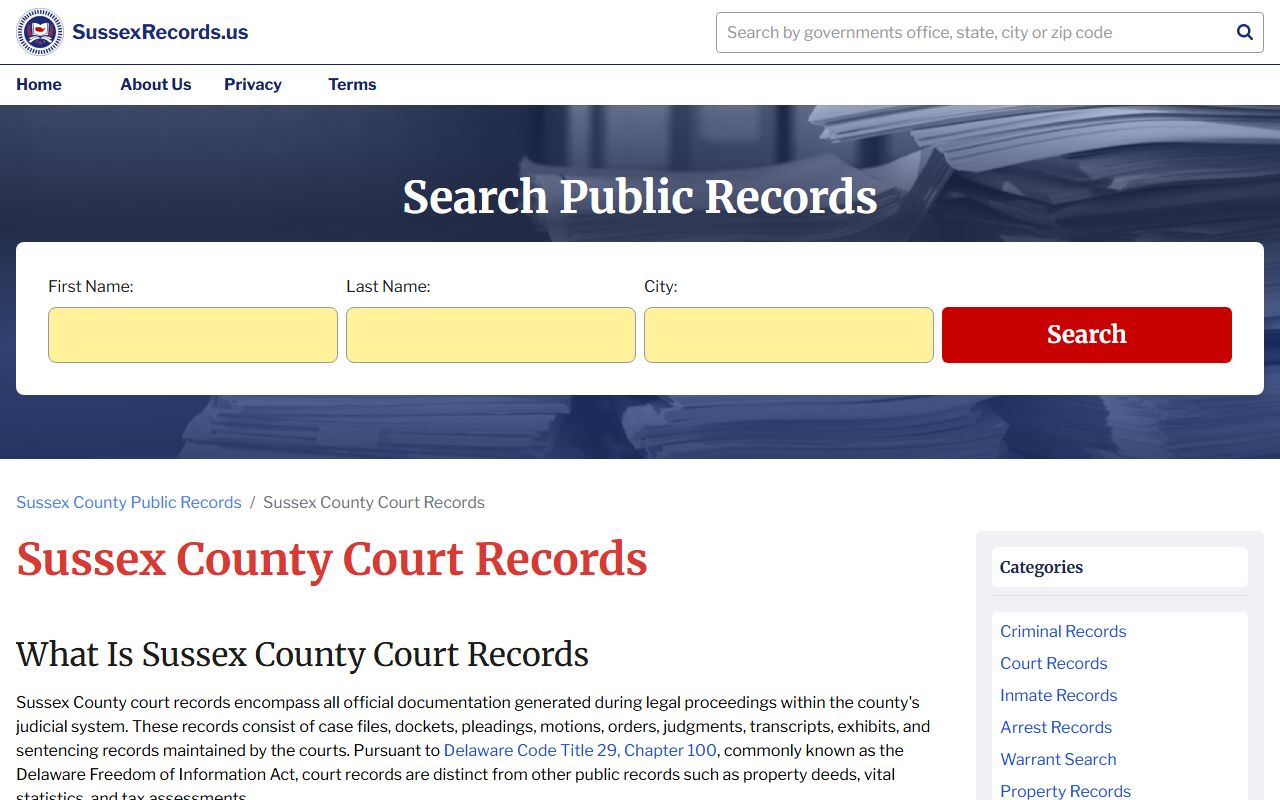 Sussex County Family Court Records overview on SussexRecords.us