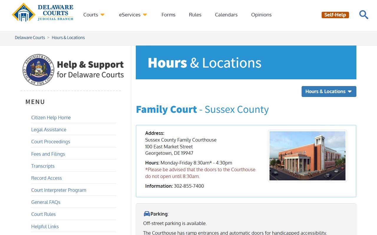 Sussex County Family Court Records location in Georgetown Delaware