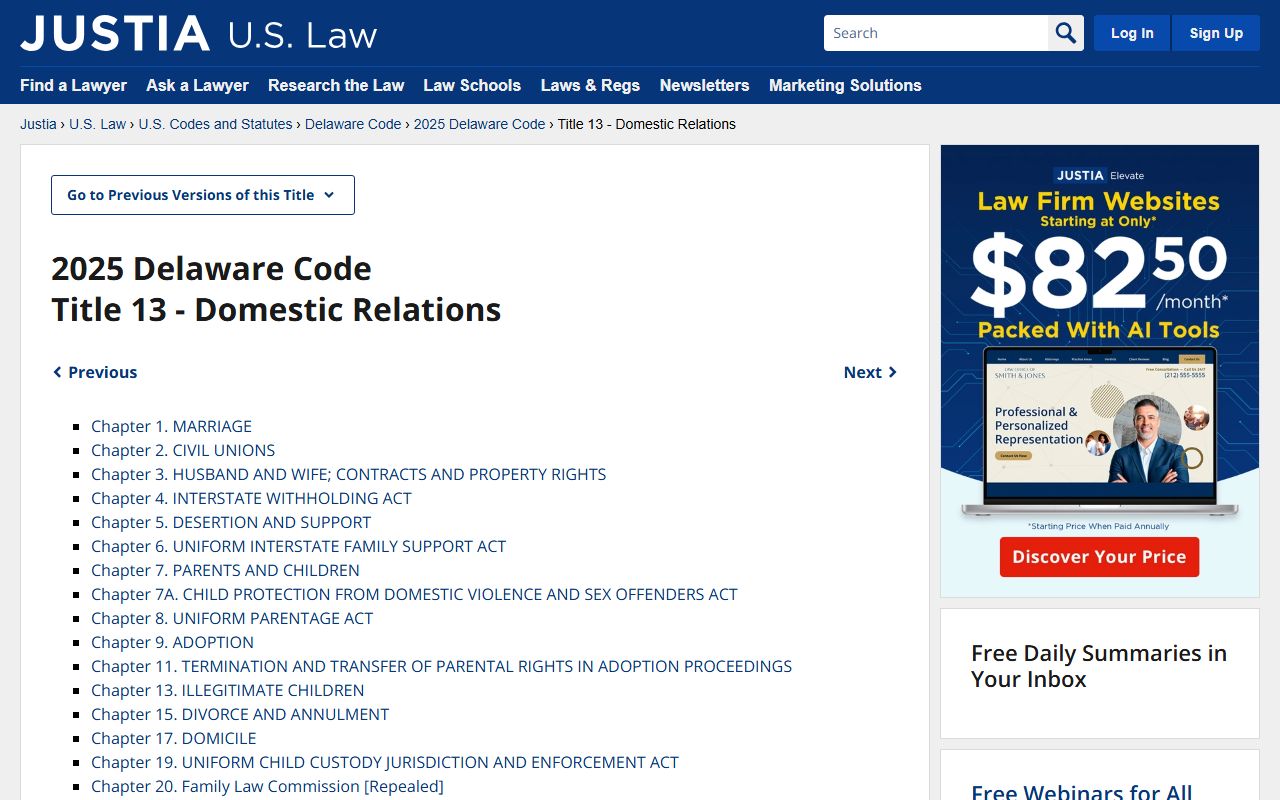 Delaware Code Title 13 Domestic Relations on Justia