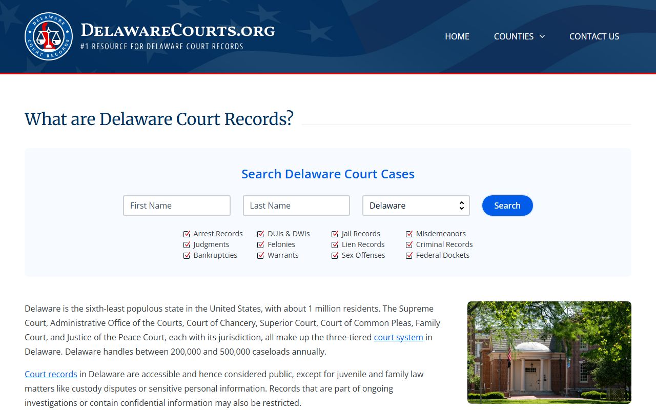 Delaware Courts information and case statistics page