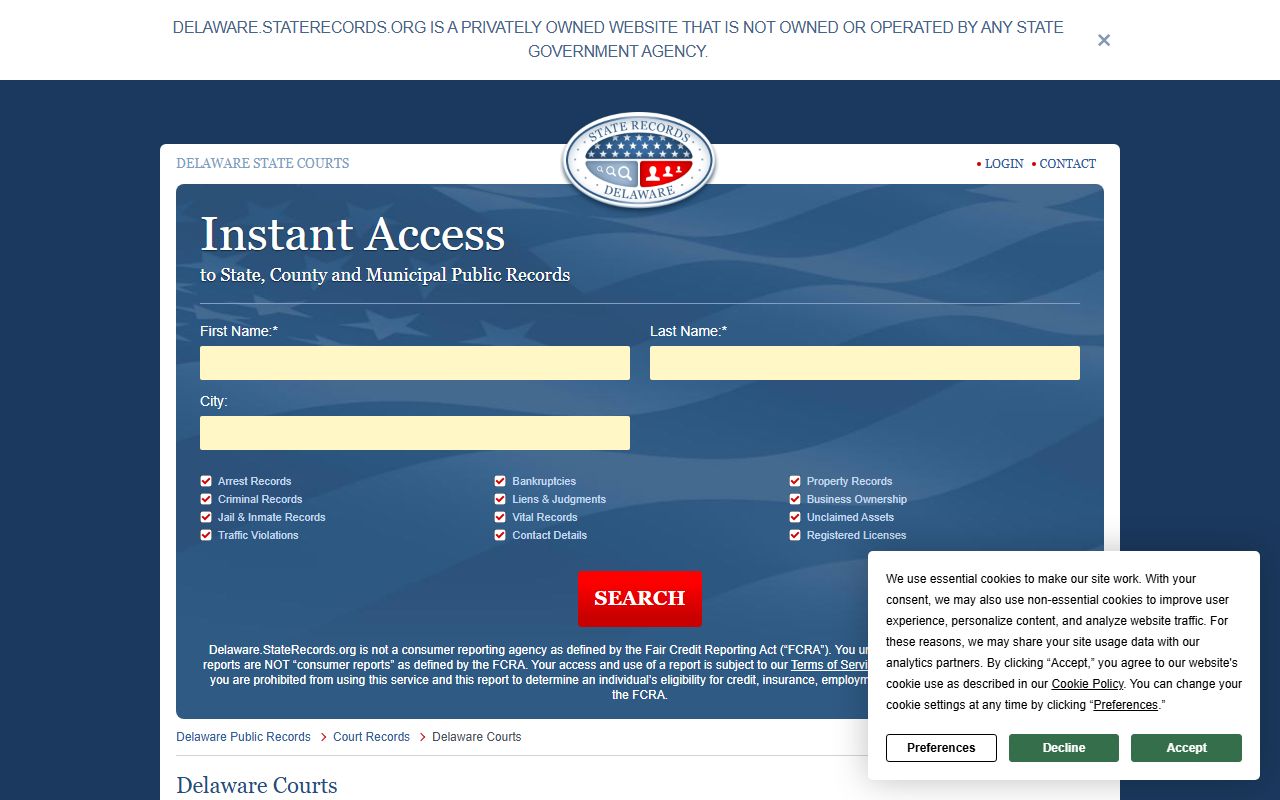 Delaware State Records judicial branch page